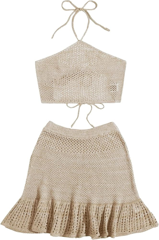 SOLY HUX Women's Halter Top and Ruffle Hem Skirt Set 2 Piece Swimsuit Bikini Cover Up | Amazon (US)