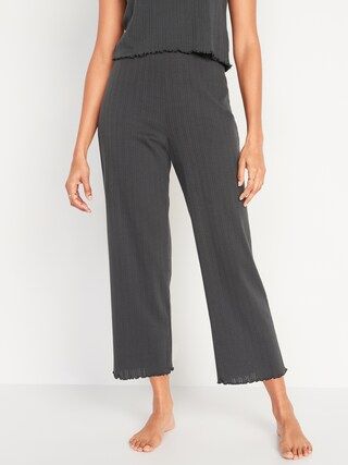 High-Waisted Pointelle-Knit Lettuce-Hem Crop Lounge Pants for Women | Old Navy (US)