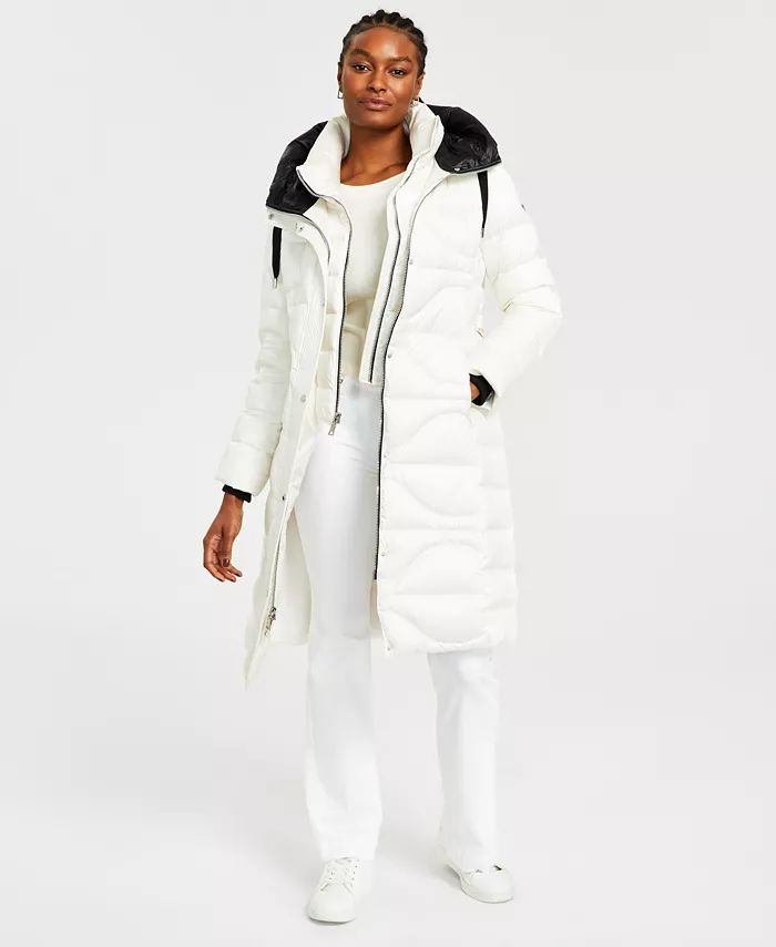 Vince Camuto Women's Belted Quilted Hooded Puffer Coat - Macy's | Macy's