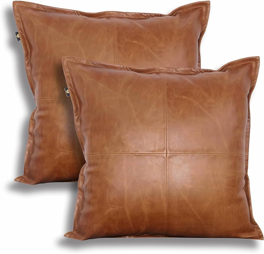 LL LEATHER LOVERS Lambskin Leather Pillow Cover - Sofa Cushion Case - Decorative Throw Covers for... | Amazon (US)