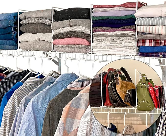Evelots Closet Wire Shelf Divider Separator Organizer –[Set of 8] 12.25 x 10.75 x 2 Inches, Whi... | Amazon (US)