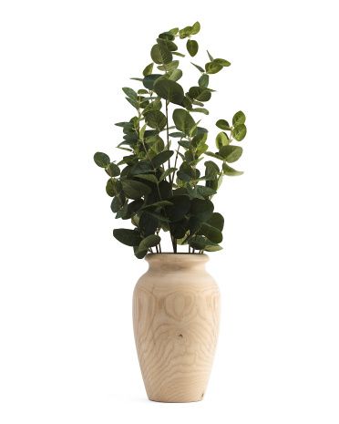Eucalyptus In Wood Urn Vase | TJ Maxx