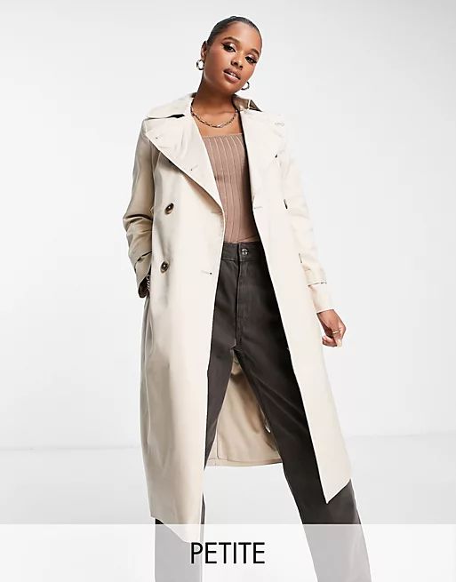 Ever New Petite trench coat with tie belt in stone | ASOS (Global)