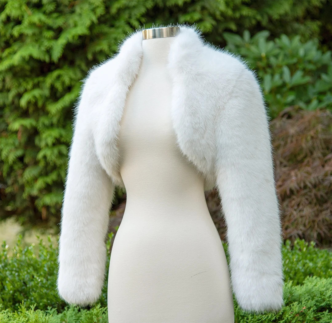 Light Ivory Long Sleeve Faux Fur Bolero Faux Fur Jacket Faux - Etsy | Etsy (US)