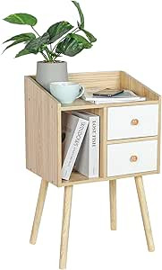 Bedside Table with Storage Drawers Mid Century Modern Nightstand with Vertical Open Storage Compa... | Amazon (US)