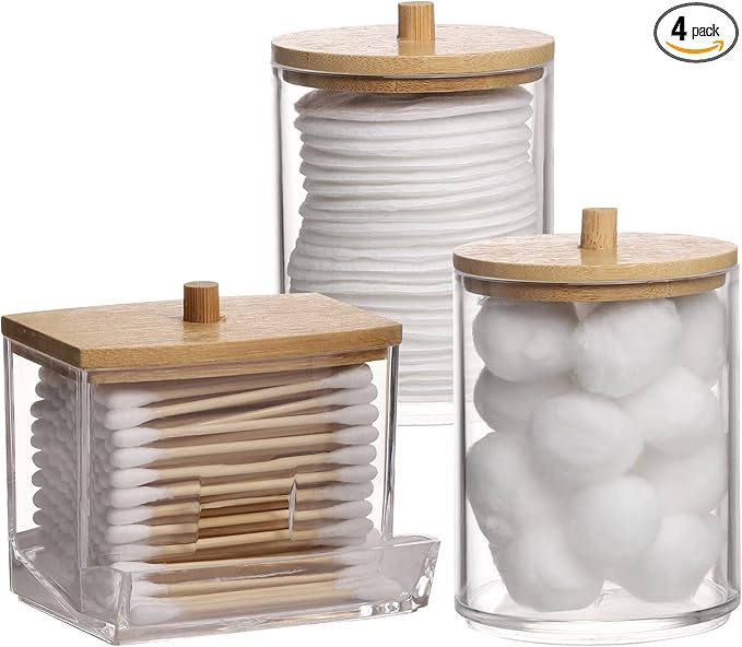 Tbestmax Qtips Holder Bathroom Container, 10/7 OZ Cotton Ball/Swabs Dispenser, Apothecary Jar Org... | Amazon (US)