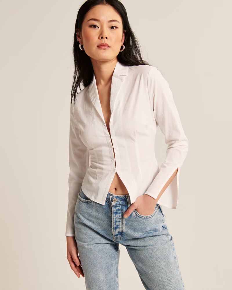 Women's Long-Sleeve Hook and Eye Shirt | Women's Tops | Abercrombie.com | Abercrombie & Fitch (US)