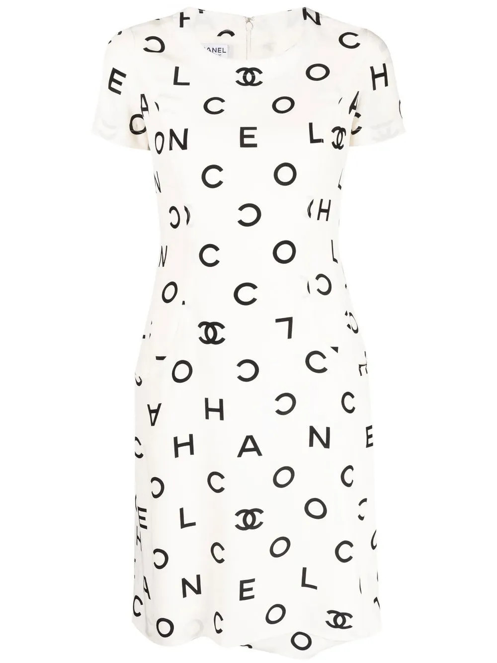 CHANEL Pre-Owned 1990s Coco logo print silk dress - White | Farfetch Global