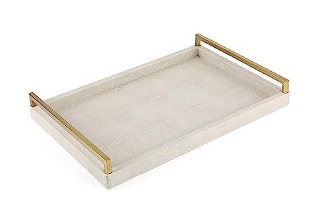 WV Faux Shagreen Decorative Tray PU Leather with Brushed Ti-Gold Stainless Steel Handle (Ivory) | Amazon (US)