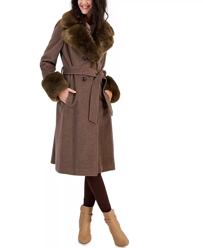 Women's Wool Blend Belted Wrap Coat | Macy's