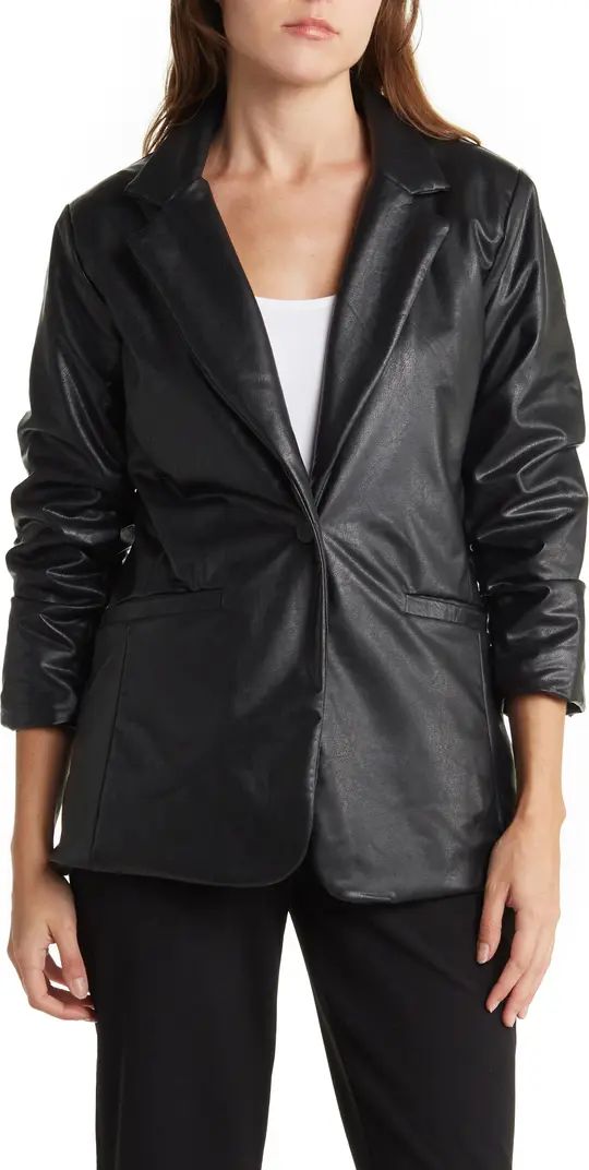Ruched Elbow Sleeve Faux Leather Blazer | Nordstrom Rack