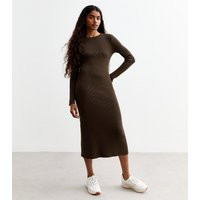 Women's Petite Dark Brown Rib Knit Midi Dress New Look | New Look (UK)