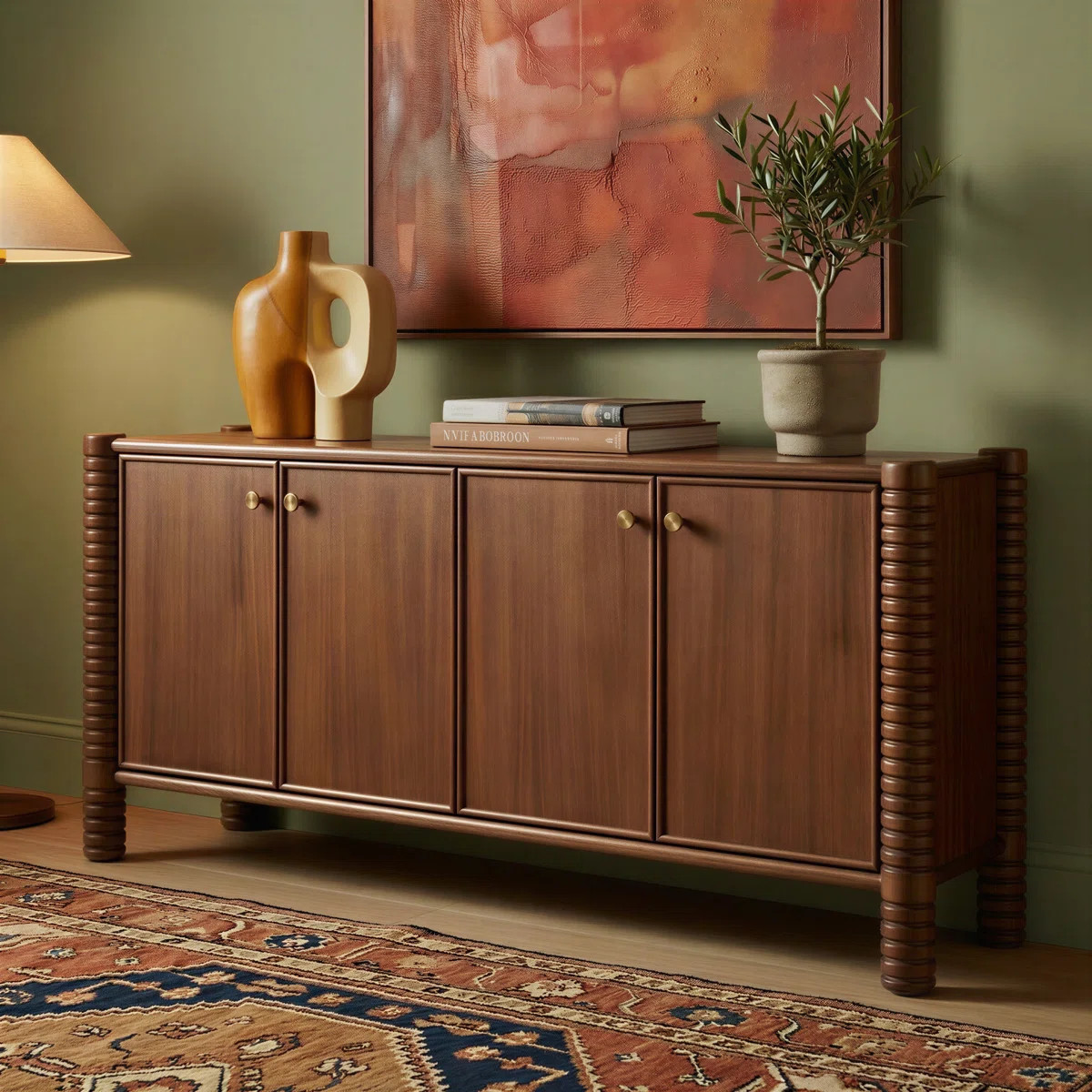 Ellis 73" Solid Wood Sideboard with Ribbed Solid Wood Legs Soft Close Storage Cabinet TV Stand | Wayfair North America