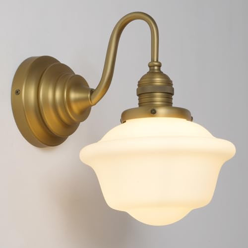 Teqinchy Vintage Wall Sconces Antique Brass Gold Bathroom Vanity Light with Milk Glass Hardwire Wall Sconce Light Lamp for Bathroom Mirror Living Room Bedroom Kitchen Indoor | Amazon (US)