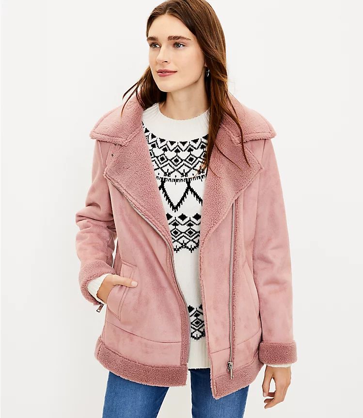 Faux Suede Aviator Jacket | LOFT