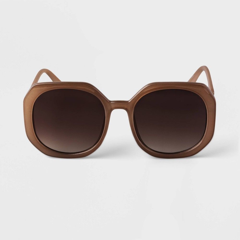 Women's Oversized Hexagon Geo Sunglasses - A New Day Brown | Target