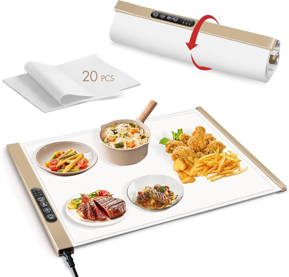 Silicone Food Warming Mat, Portable Electric Heating Tray with 3 Adjustable Temperature Settings ... | Amazon (US)