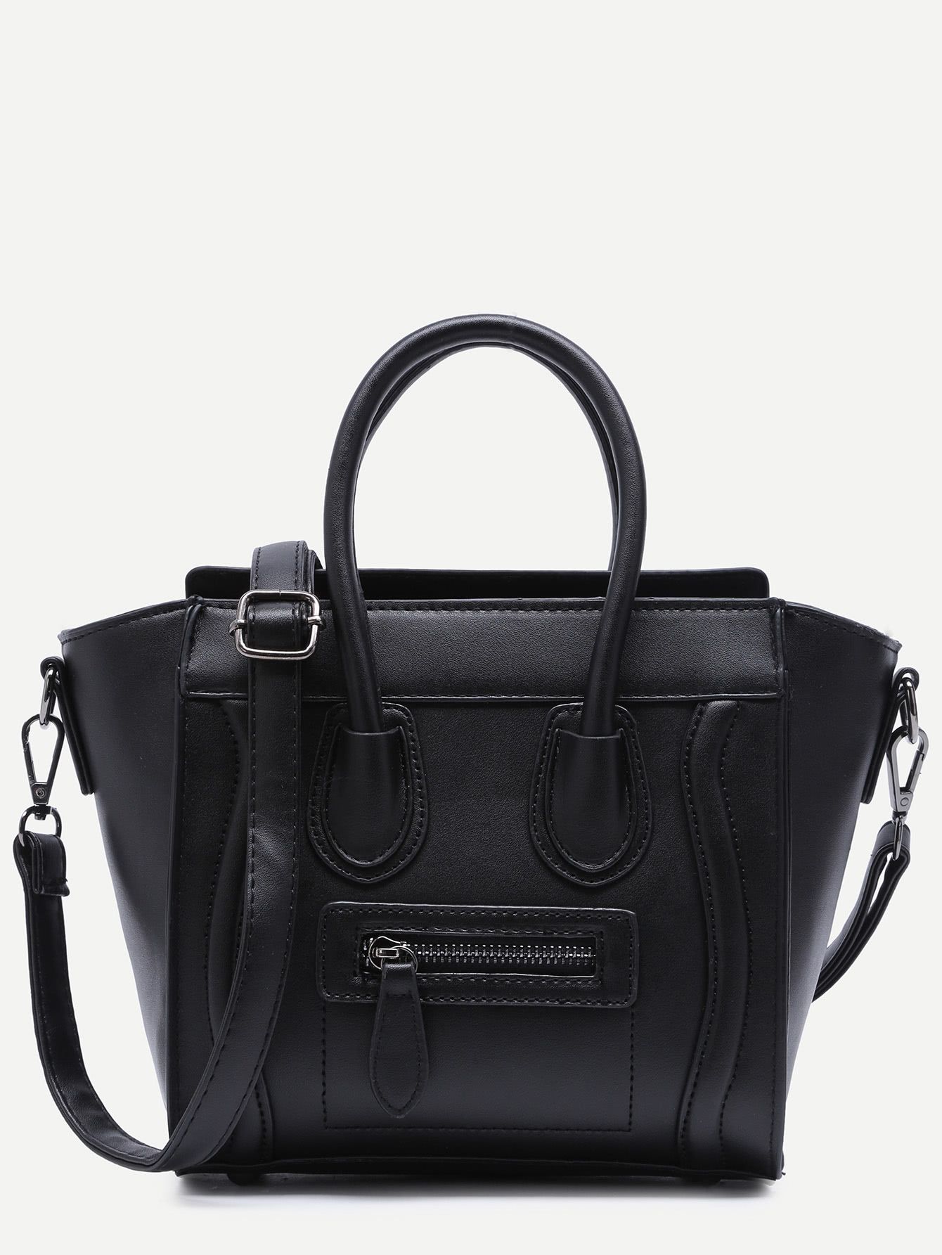 Zip Front Trapezoidal Handbag With Strap | SHEIN