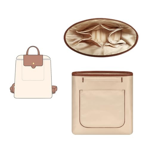 GIVLEFLY Backpack Organizer Insert & Liner with Cup Holder and Umbrella Holder, Compatible with Longchamp Le Pliage Original Backpack, Multiple Pockets Bag Divider & Shaper, Beige | Amazon (US)