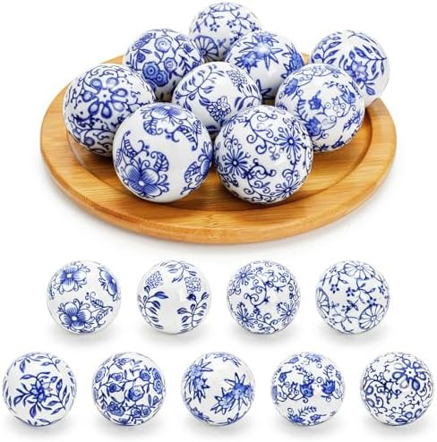 Tebery 9 Pcs Blue and White Porcelain Balls, Ceramic Bowl Filler for Home, Decorative Balls for C... | Amazon (US)