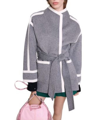 Maje Gicolora Contrast Trim Belted Coat  | Bloomingdale's Women | Bloomingdale's (US)
