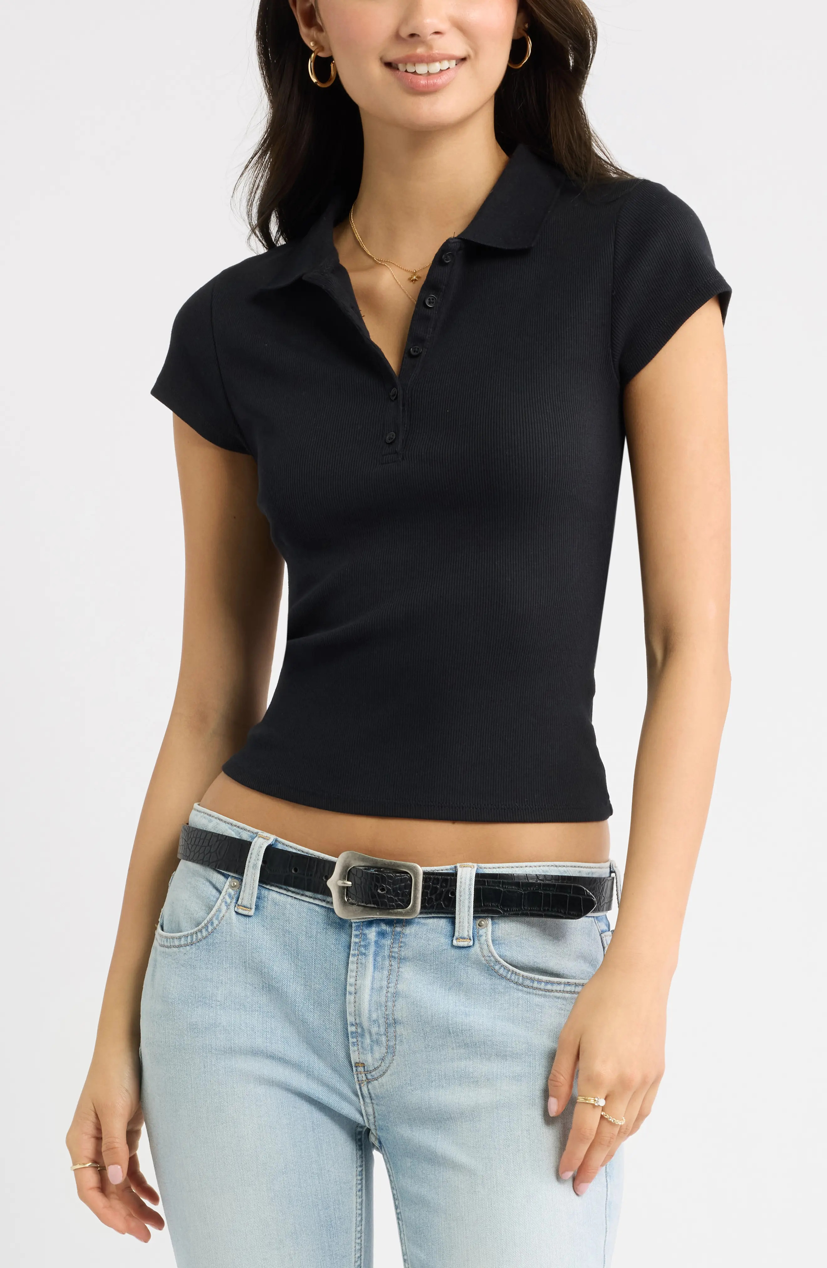 BP. Stretch Cotton Rib Polo (Women) | Nordstrom | Nordstrom