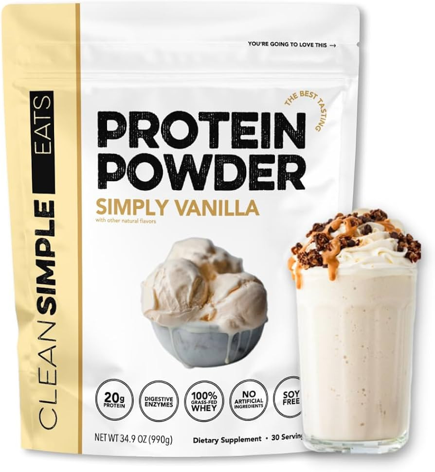 Clean Simple Eats Whey Protein Powder, Simply Vanilla Flavor Naturally Sweetened, 100% Grass Fed ... | Amazon (US)