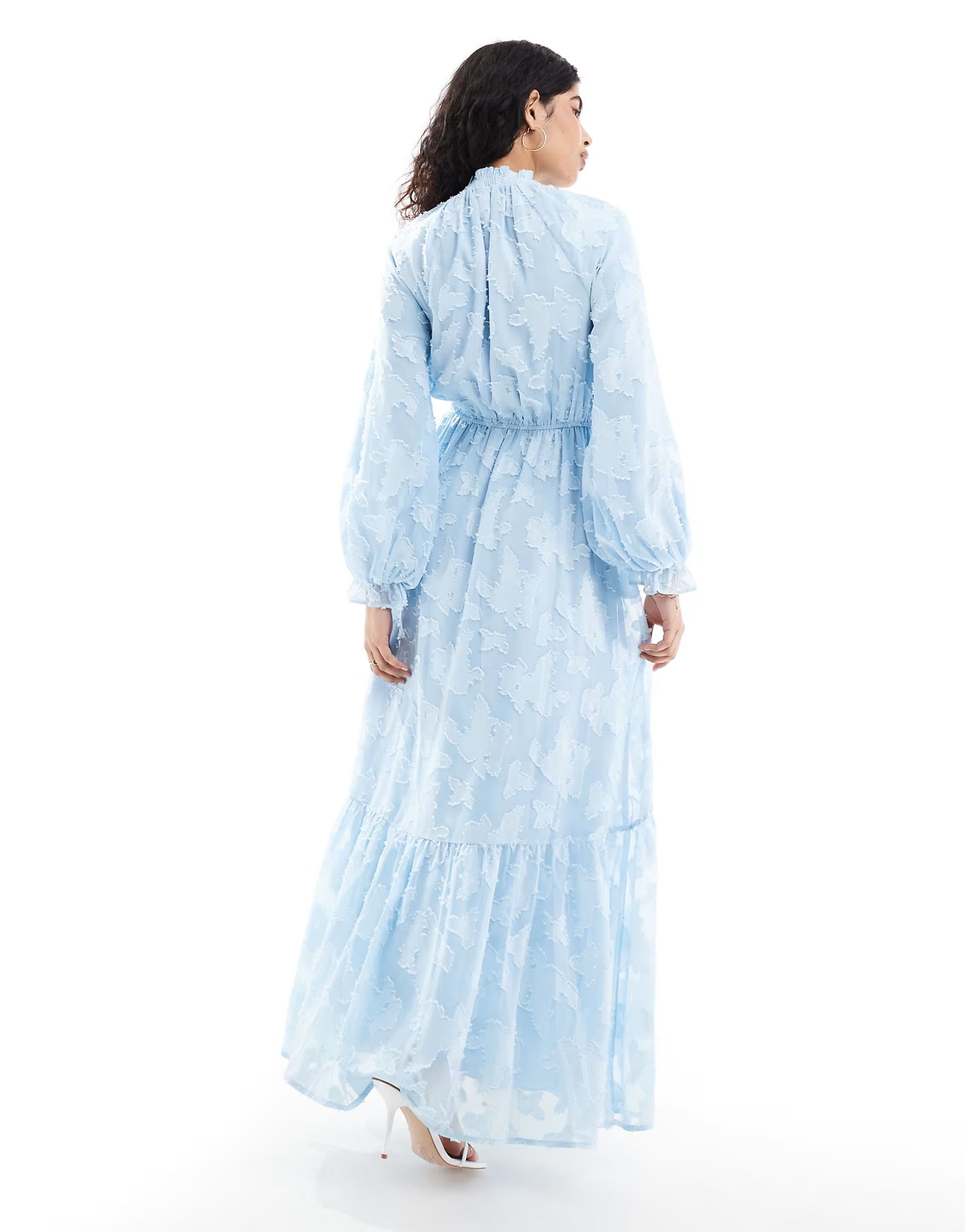 ASOS DESIGN high neck big sleeve jacquard maxi dress in sky blue | ASOS | ASOS (Global)