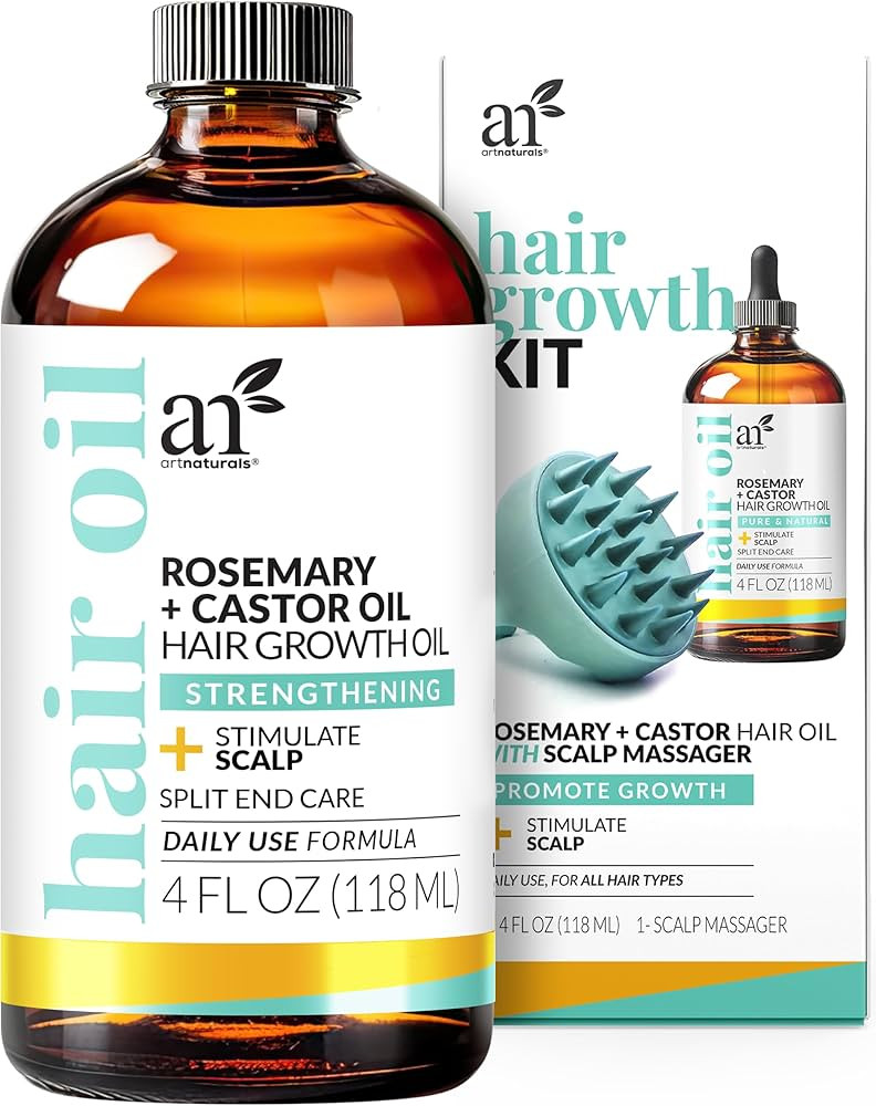 ArtNaturals Organic Rosemary & Castor Hair Growth Oil + Scalp Massager Set – Hair Relaxer for D... | Amazon (US)