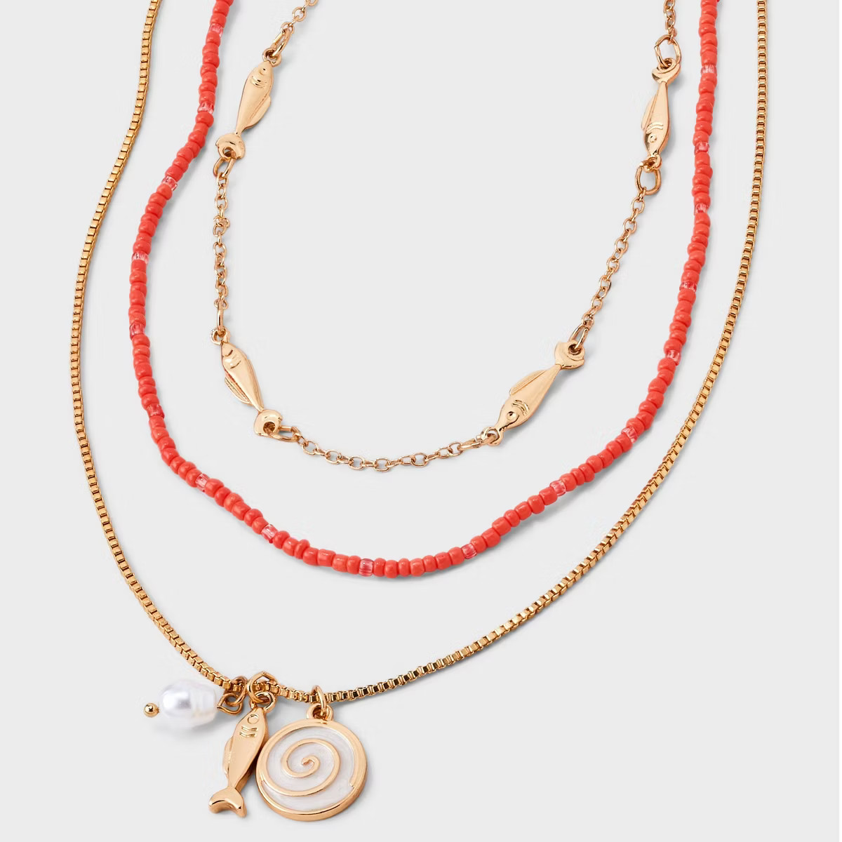 Fish Charms and Pearl Droplet Quartz Multi-Strand Necklace - Universal Thread™ Pink | Target