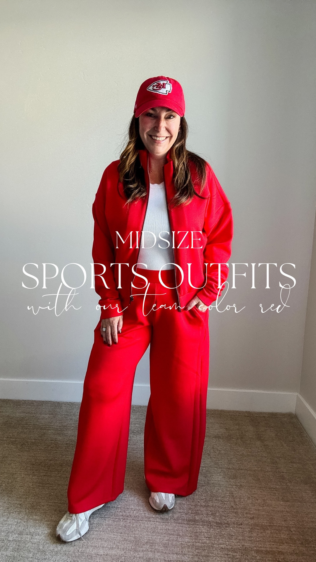 Spanx Air Essentials in a pop of red.  Perfect for cheering on your favorite sports team or to rock for the holidays! | 
#spanxpartner #athleisurewear #activewear #casual outfit 

 

#LTKActive #LTKMidsize #LTKStyleTip