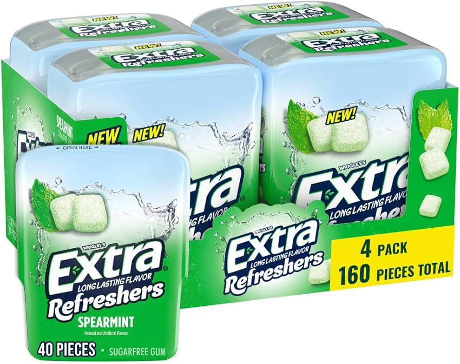 EXTRA Gum Refreshers Spearmint Bulk Chewing Gum - Sugar-Free, 40 Piece Resealable Bottle Pack of ... | Amazon (US)