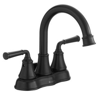 Dunston 4 in. Centerset Double Handle High-Arc Bathroom Faucet in Matte Black | The Home Depot