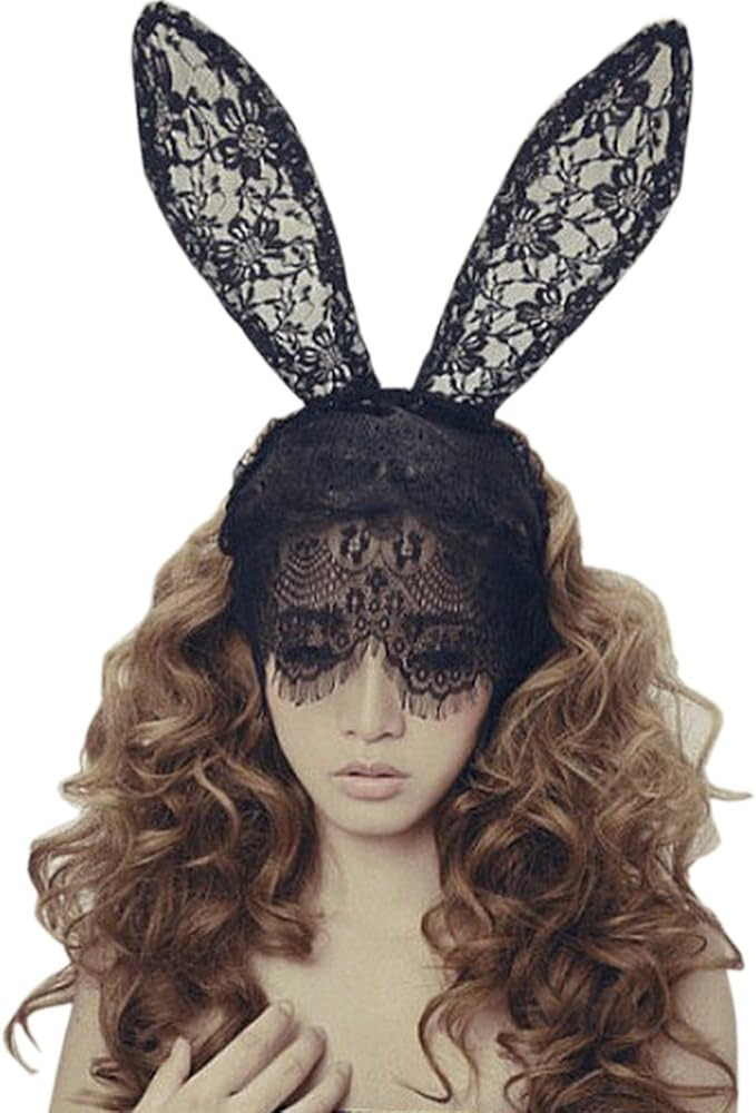 Elandy Cut Sexy Bunny Rabbit Ears Lace Mask Veil Headband Hair Band Supply for Nightclubs & Masqu... | Amazon (US)