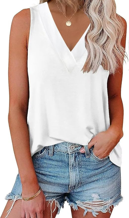 EyMuse Women V Neck Tank Tops Summer Sleeveless Tunic Casual Basic Shirts True Classic Tees Cute ... | Amazon (US)