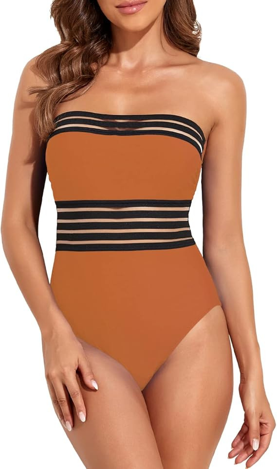 Hilor Women's Strapless One Piece Swimsuits Tummy Control Swimwear Halter Slimming Bathing Suits ... | Amazon (US)