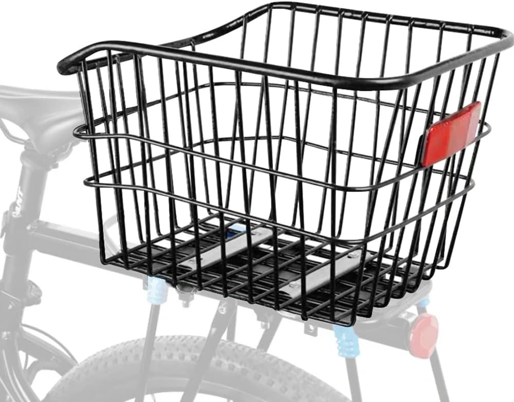 Rear Bike Basket, Waterproof Metal Wire Bicycle Baskets with Reflective Waterproof Cover, Large C... | Amazon (US)