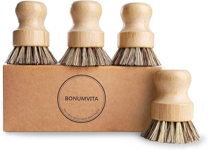 BONUMVITA Bamboo Dish Brush Set,4 Pack Kitchen Palm Pot Brush with Union Fiber, Natural Bamboo Di... | Amazon (US)