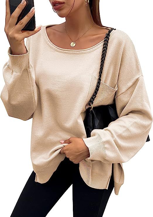 PRETTYGARDEN Women's Off Shoulder Sweater Loose Pullover Long Sleeve Oversize Sweaters with Pocke... | Amazon (US)
