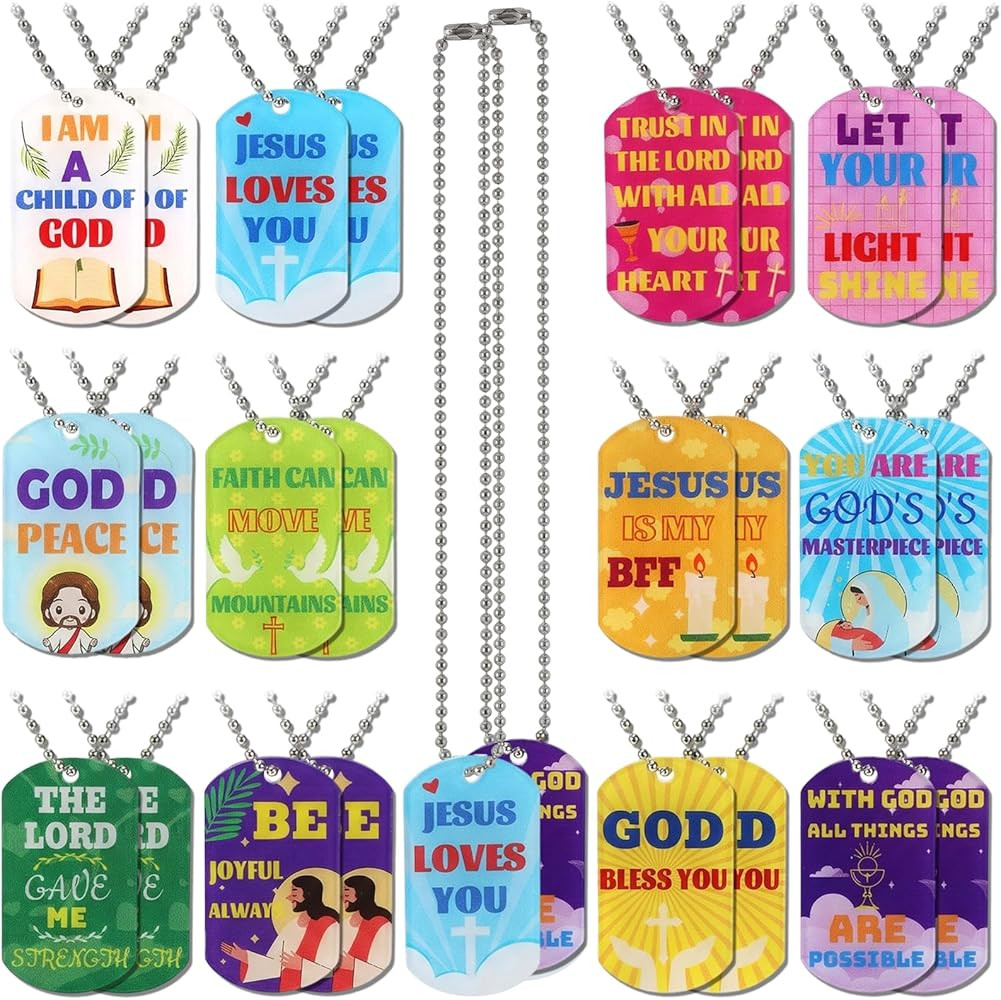 24 Pcs Bible Verses Christian Dog Tag Necklace, 12 Colors Religious Dog Tag Chain Inspirational C... | Amazon (US)