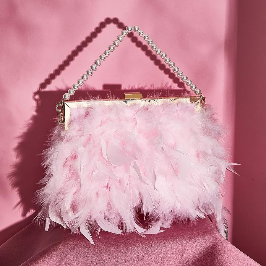 Amylove Feather Clutch Purses for Women, Evening Bags Furry Purse with 2 Chains for Wedding Bride... | Amazon (US)
