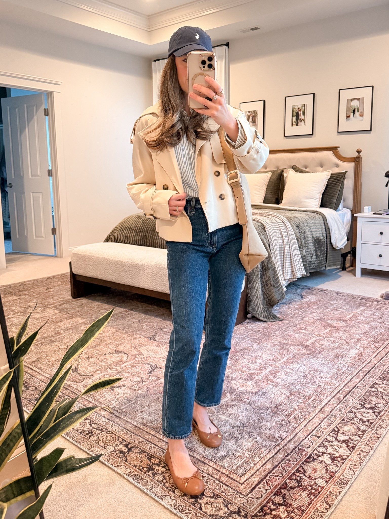 Classic spring outfit idea for everyday

Cropped trench coat layered over a gauze striped button down (on repeat) + high-rise ankle straight jeans + brown leather flats.

This is my go-to formula for transitional spring weather — lightweight layers, structured denim, and classic leather accessories.

Details:
• Amazon cropped trench
• Quince gauze striped button down (use code INFG-26LINENANDLIGHTCO10)
• Abercrombie high-rise ankle straight jeans (sized up one in the dark wash)
• Ralph Lauren brown leather flats

Perfect for:
• Spring mom outfit
• Trench coat outfit women
• Striped button down outfit
• Straight leg jeans outfit
• Casual chic everyday look

#LTKootd #LTKmomlife #LTKSeasonal