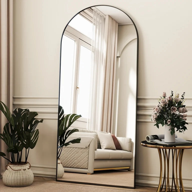 BEAUTYPEAK 76"x34" Oversized Arched Metal Framed Standing Mirrors, Black | Walmart (US)
