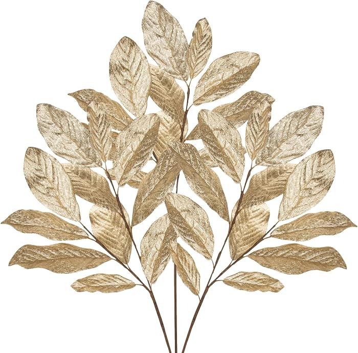 31 inch Champagne Glitter Magnolia Fall Leaves Picks and Sprays, Artificial Glitter Stem for Autu... | Amazon (US)