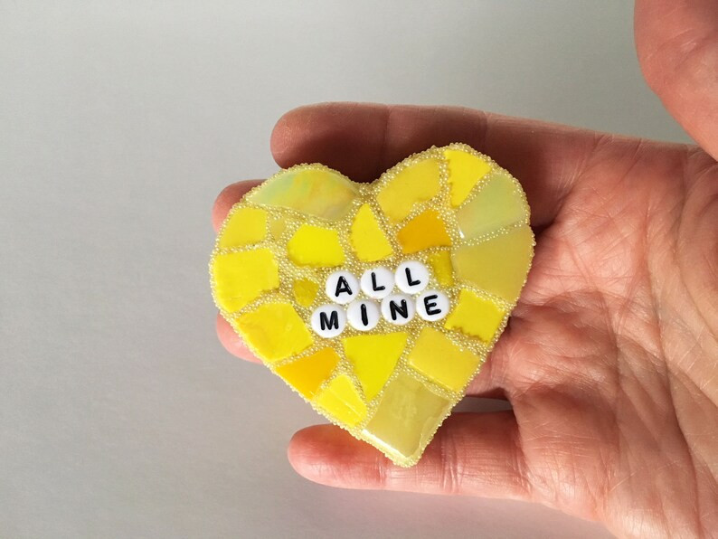 Large Yellow Conversation Heart All Mine Love Glass Tile Stained Valentines Day Galentines Mosaic... | Etsy (US)