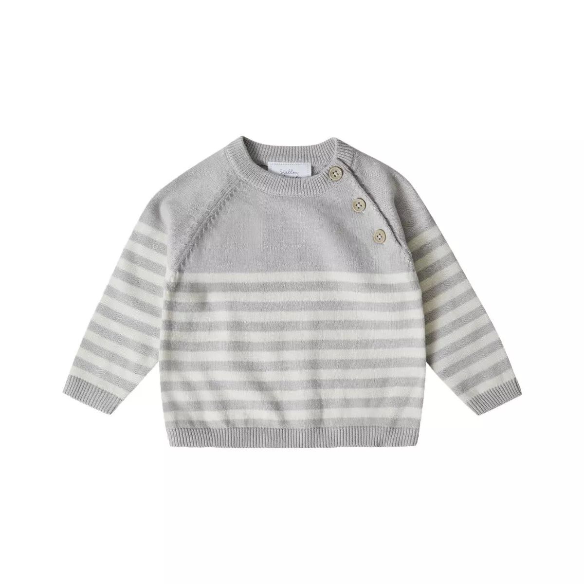 Stellou & Friends 100% Cotton Knit Striped Baby Toddler Boys Girls Long Sleeve Sweater with Shoul... | Target