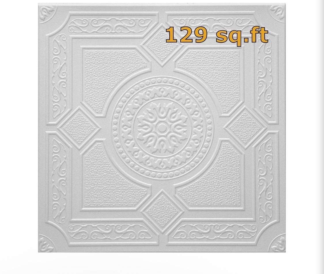 Styrofoam White Ceiling Tile to Cover Popcorn. Box of 48 Polystyrene Tiles, RM-30. Easy DIY Glue up Application on Any Flat Surface or Popcorn Ceiling. Farmhouse Ceiling Decor