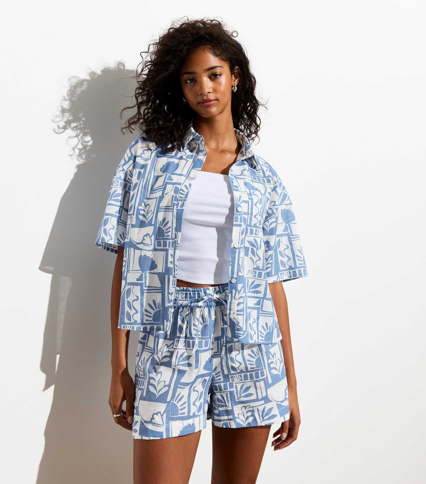 Blue Abstract Print Drawstring Shorts  | New Look | New Look (UK)