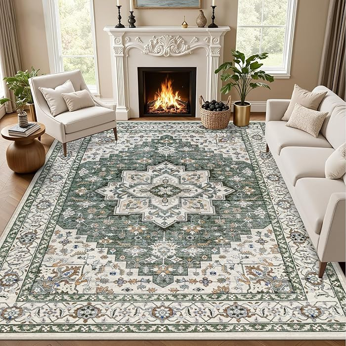 8x10 Area Rugs for Living Room: Washable Rug Soft Vintage Boho Medallion Carpet Indoor Non-Slip S... | Amazon (US)