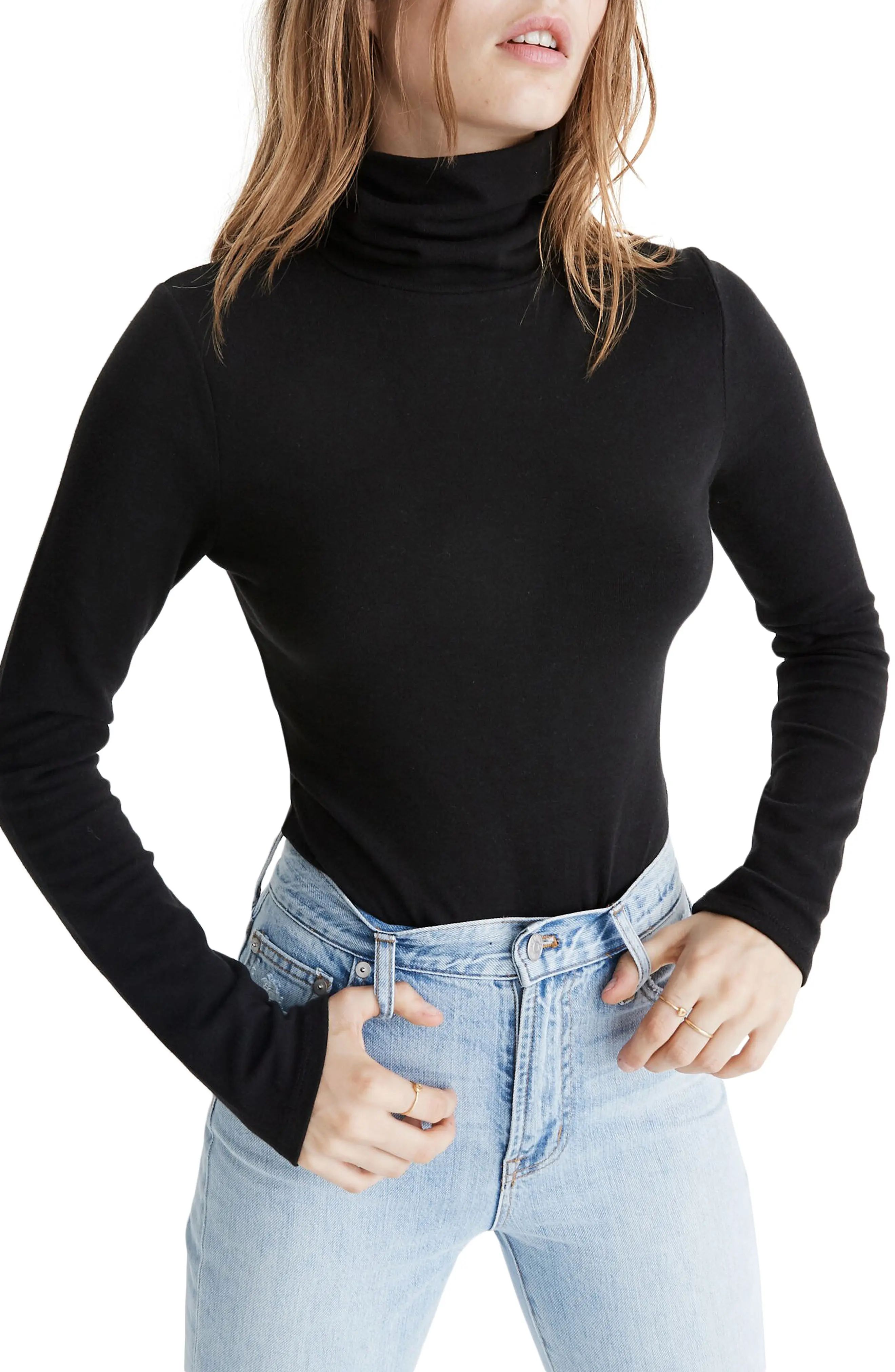 Women's Madewell Turtleneck Bodysuit, Size Medium - Black | Nordstrom